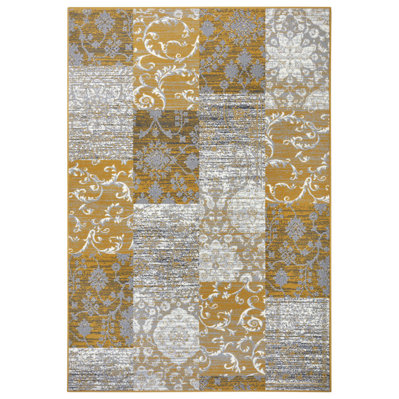 Mustard/Light Grey Area Rug, Rectangular 80 x 150cm