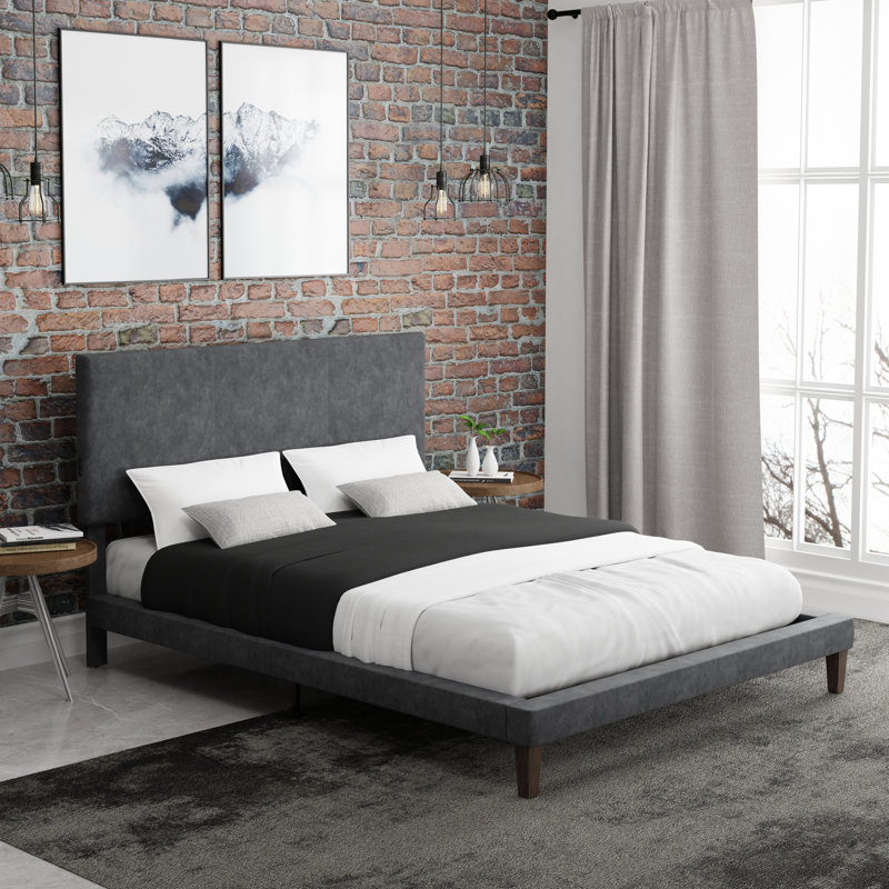 Grand lit plateforme tapissier Kylise avec 2 ports USB, Grand