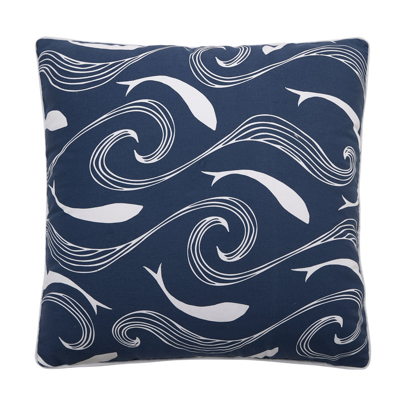 Coussin Waves and Fish, Blue/White Abstract 2
