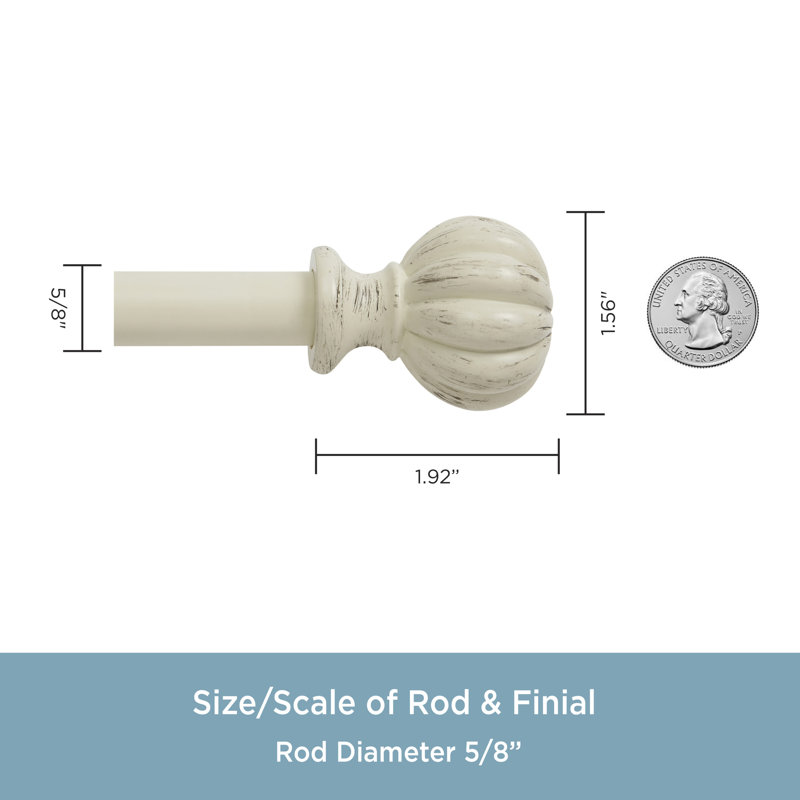 Antique White Steel Decorative Curtain Rod with Ball Finials, 28-48 Inch