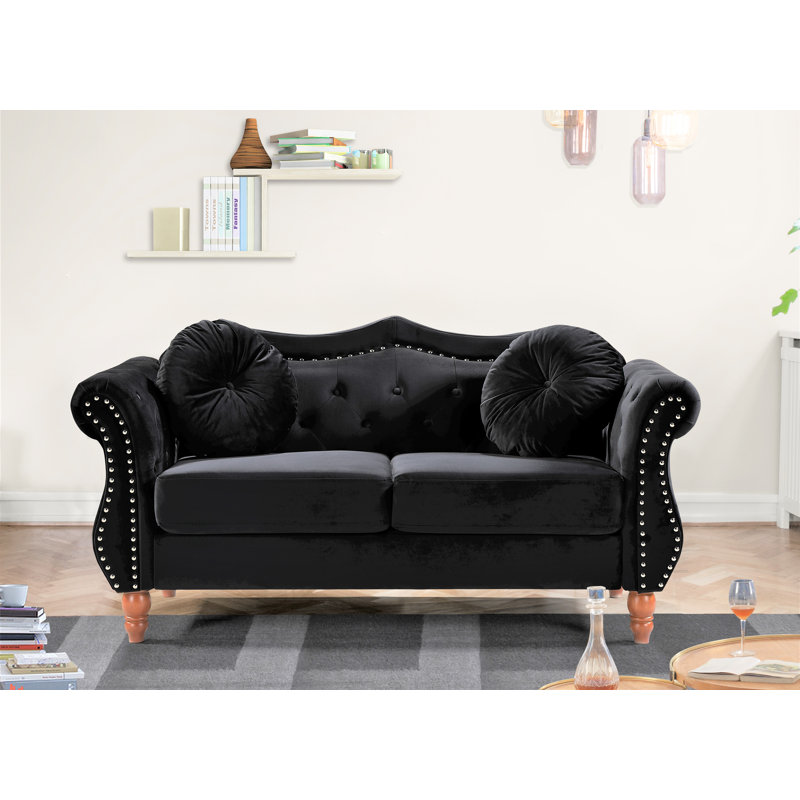 Evianna 65.5'' Velvet Loveseat, Black
