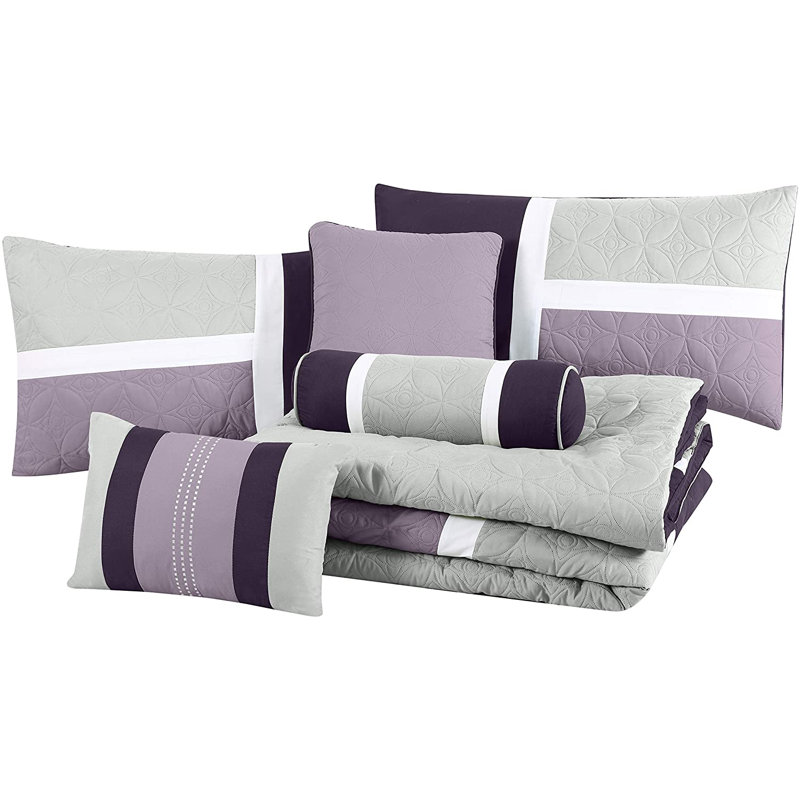 Upland Patchwork 7 Piece Comforter Set, Queen Comforter + 6 Additional Pieces, Lavender