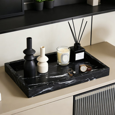Luxury Black Natural Marble Vanity Tray – Large Water-Resistant