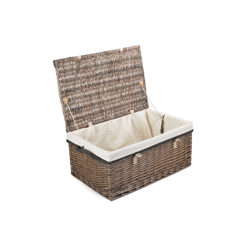 Wicker Rope Handled Trunk with Lining, Antique Wash/White