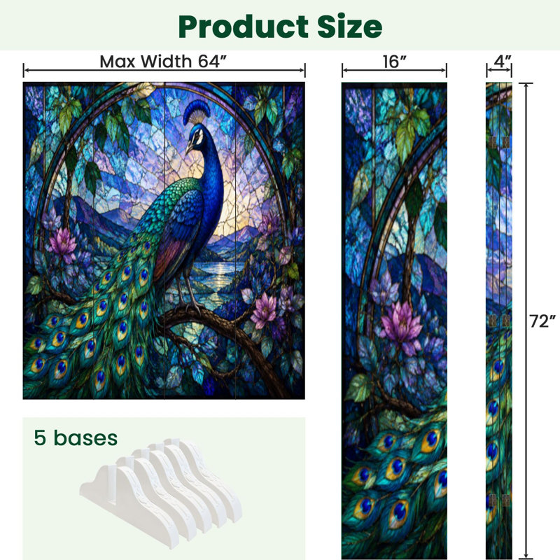 Cloison pliable 4 panneaux paravent Royal Peacock, H 71 po x l 64 po x P 1 po, 4