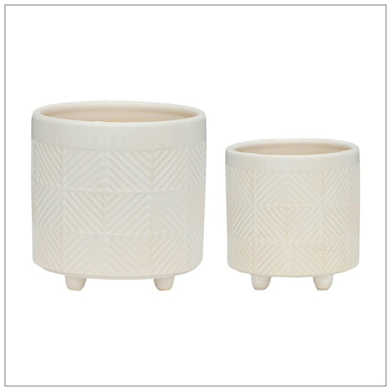 S/2 6/8" TEXTURED PLANTERS, White