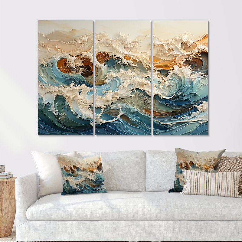 «Japon tempête», art liquide - ensemble d'art mural tempêtes, Toile tendue, H 28 po x l 36 po x P 1 po