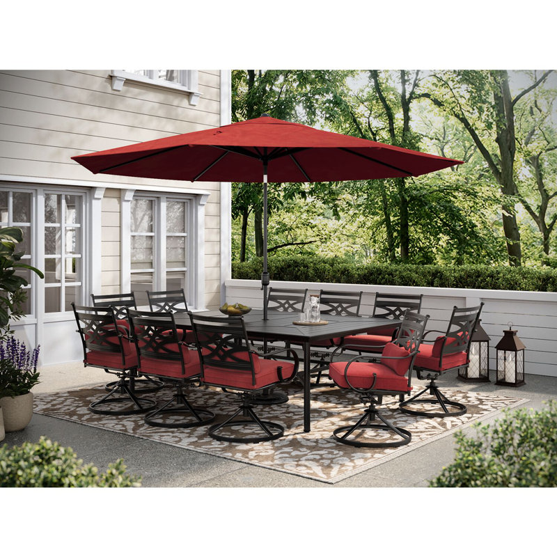 Elmfield 10 - Person Metal Patio Dining Set with Rectangular Table , Cushions Included, Red