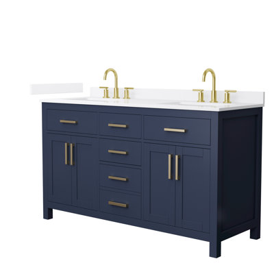 Meuble-lavabo double autoportant de 60 po avec plateau en quartz Beckett