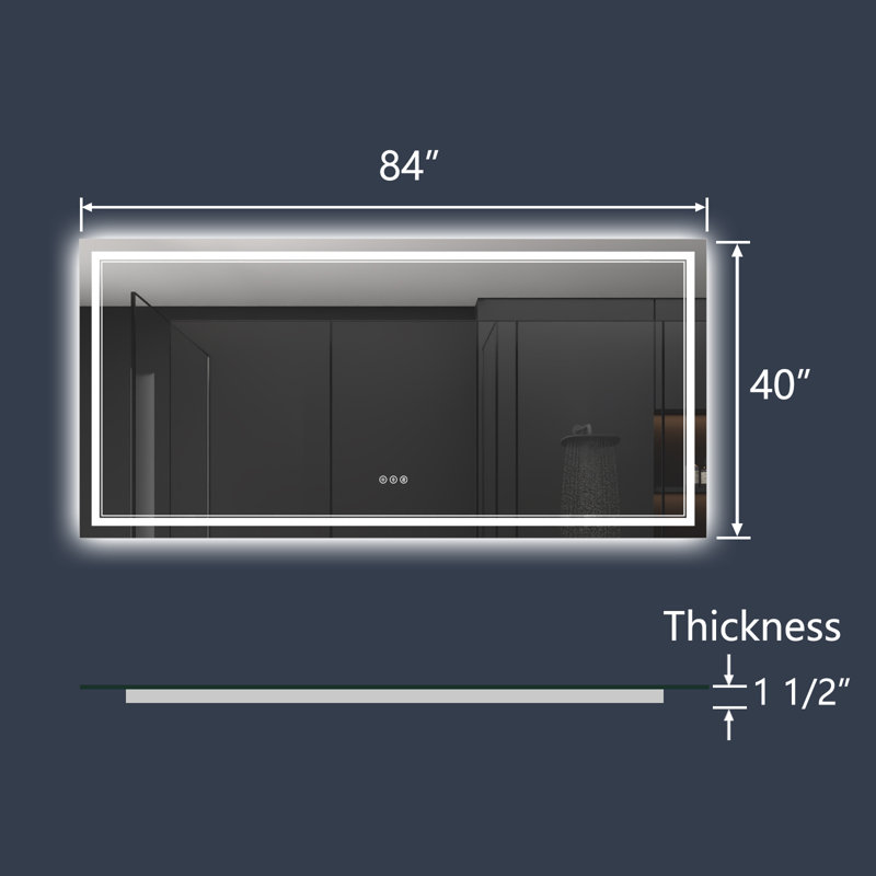 Harana Front and Back Lighting Dimmable Anti-Fog Bathroom/Vanity Mirror with Tempered Glass, 40" x 84"