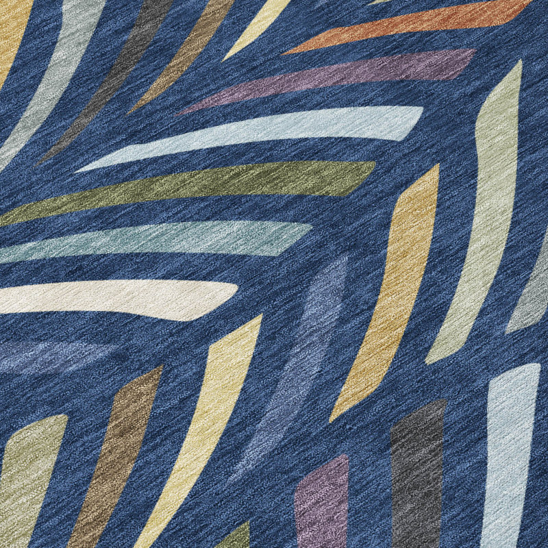 Machine Washable Indoor/Outdoor Chantille ACN2475 Mid-Century Modern Rug, 3' x 5', Navy