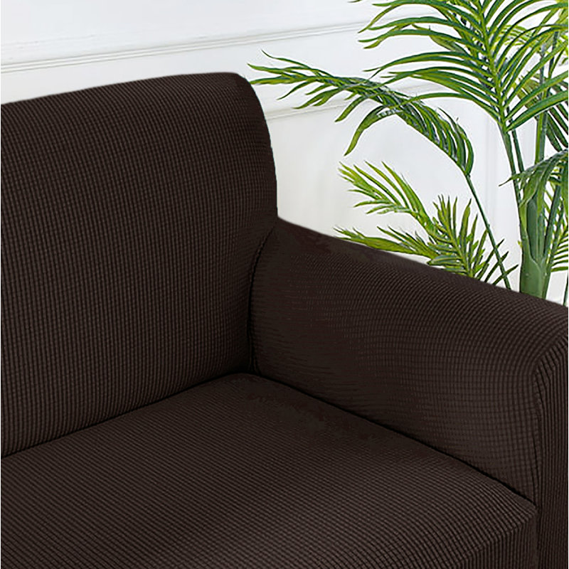 Ensemble de 3 pièces pour causeuse extensible à 4 jupes avec housse de canapé et housse de fauteuil, Polyester chocolat