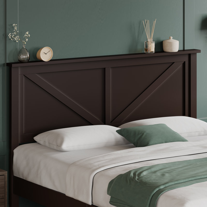 Farmhouse Wood Bed Platform with Headboard, Full / Double, Espresso