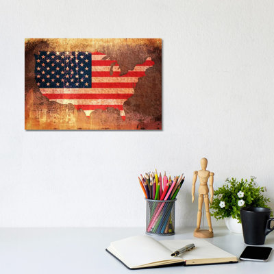 USA Flag Map by Michael Tompsett - Wrapped Canvas Painting