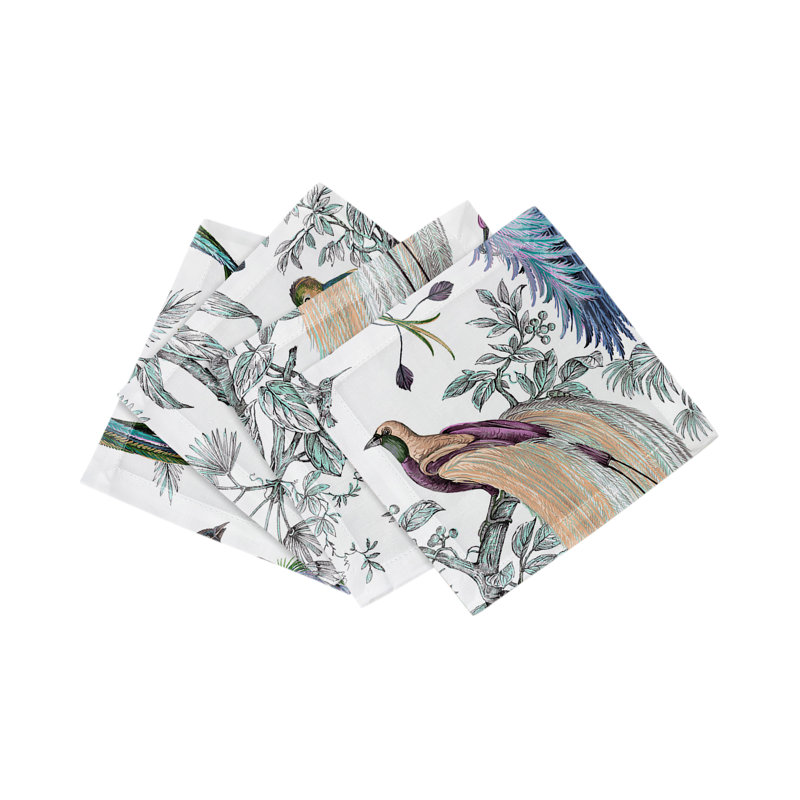 Audubon Exotica Cotton Sateen Cocktail Napkins, Blue Green