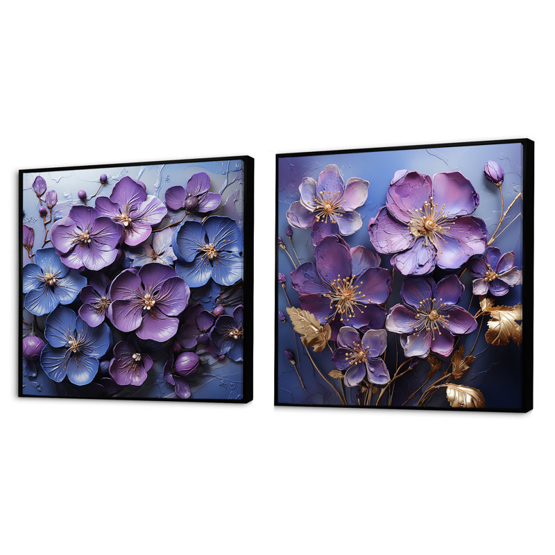 Royal Elegance - Ensemble de 2 collages carrés violets, Cadre noir, H 16 po x l 33 po