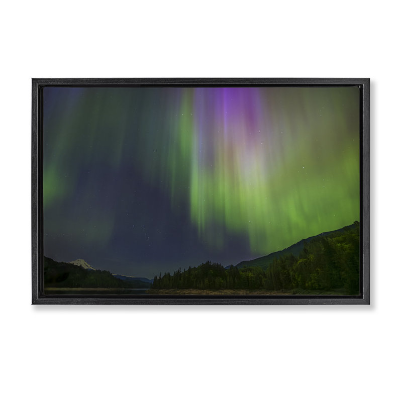 Cadre flottant Green Glowing Northern Lights, design par Nancy Crowell, H 17 po x l 25 po, Cadre flottant noir de jais