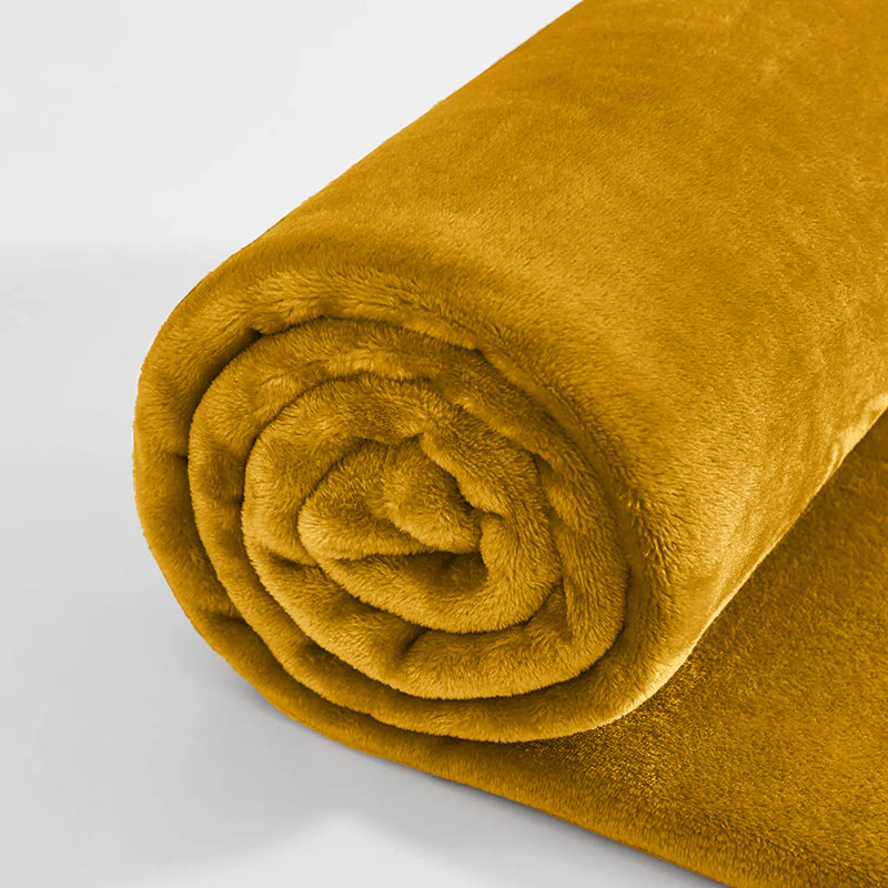 Ultra Soft Plush Faux Fur Reversible Fleece Blanket, Yellow, Double