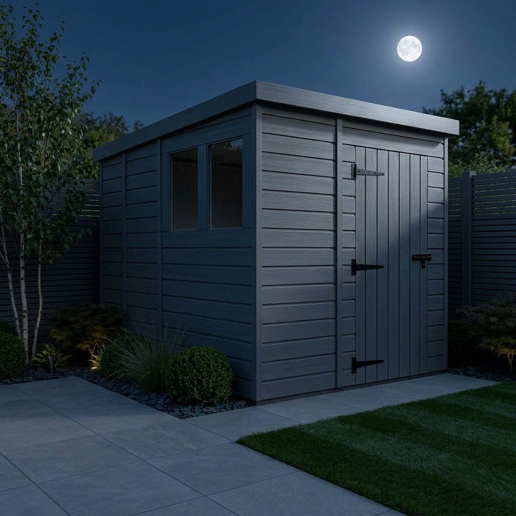 Total Sheds 7ft x 9ft Composite Pent Garden Shed - Single Door - With Windows - EPDM Rubber Roof - UK Manufactured