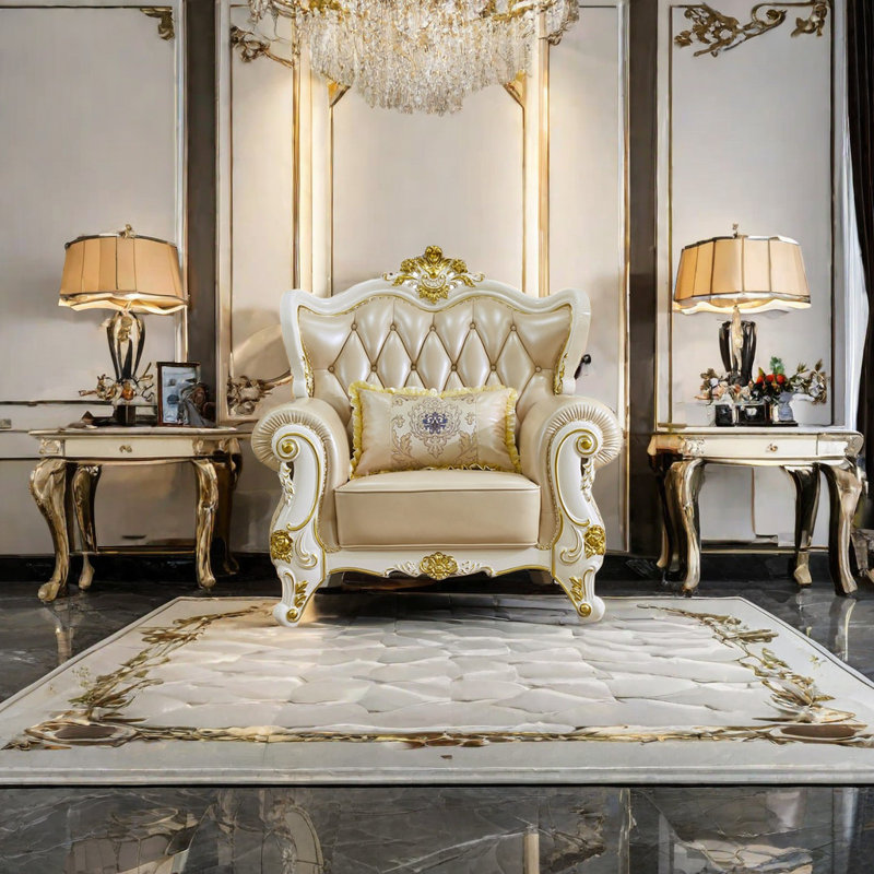 Fauteuil en cuir véritable capitonné européen