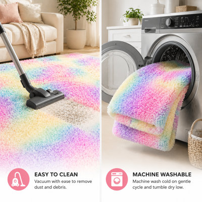 Ebern Designs Soft Fluffy Tie-Dyed Rainbow Shag Area Rug for Living Room Bedroom Nursery Kids Room