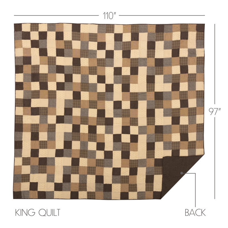Kettle Grove Black and Beige Cotton King Quilt Set