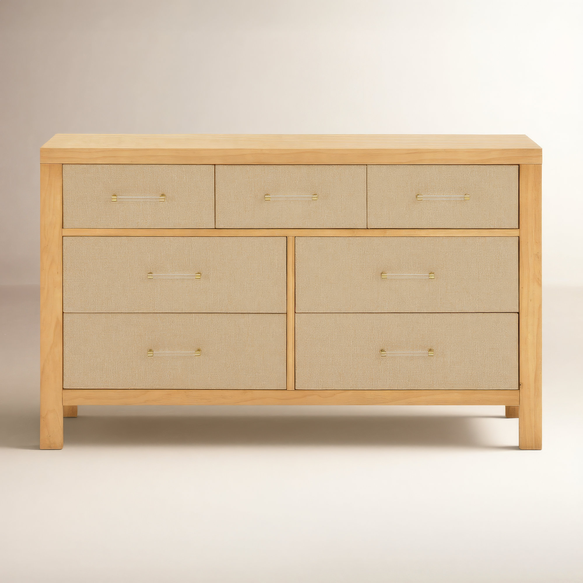 Eloise 7-Drawer Assembled Dresser, Honey/Performance Sand Eco-Weave