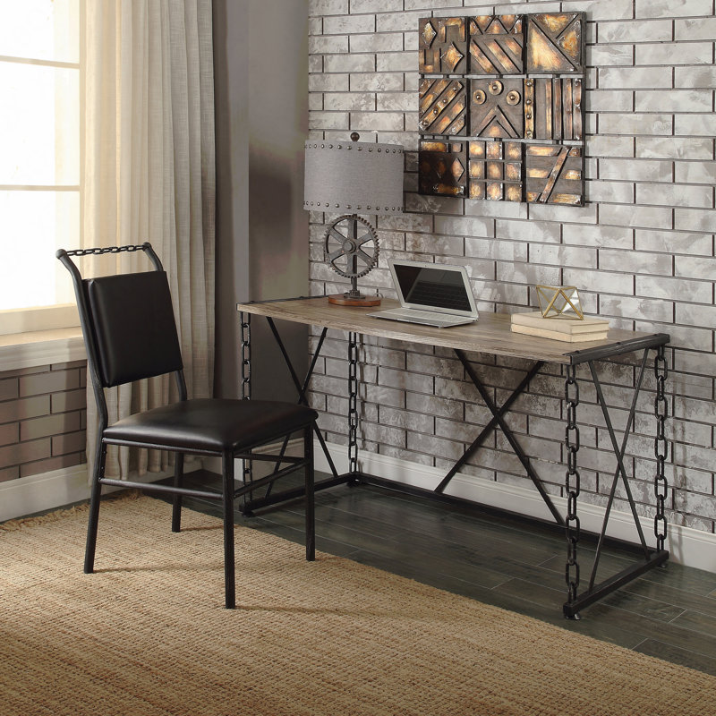 Bureau en chêne rustique et finition noire antique