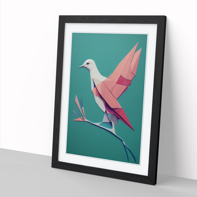 Dove Bird Paper - Picture Frame Print, 64cm H x 46cm W x 2cm D, Walnut