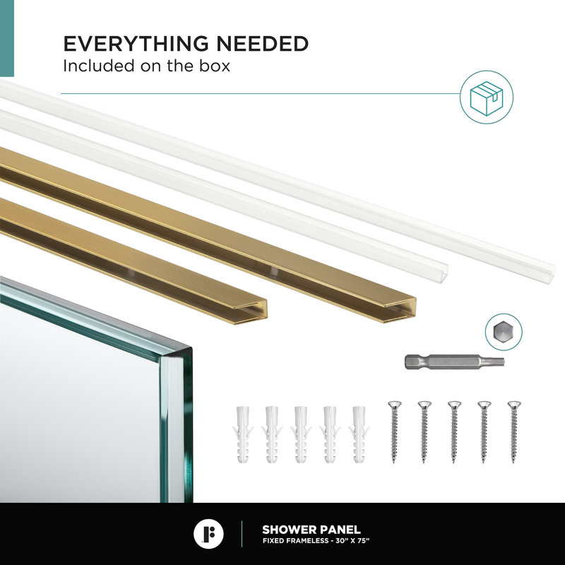 30'' W X 74.25'' H Framed Fixed Glass Panel, Satin Brass