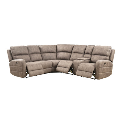 Comfortable Nubuck Reclining Sectional With Cup Holders Port And Inner Frame