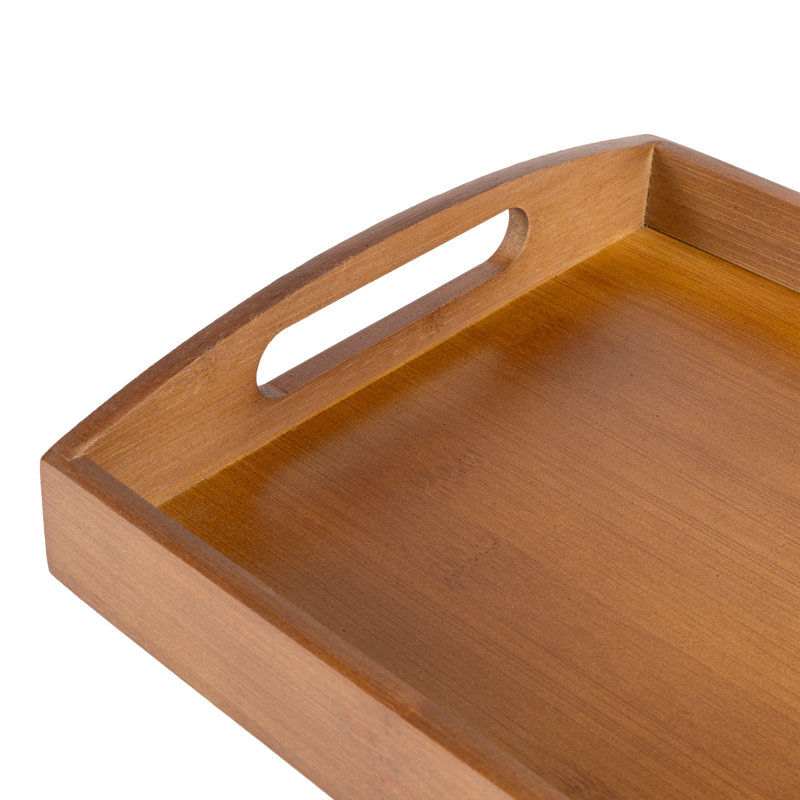 Elora Set of 2 Handcrafted Nesting Bamboo Breakfast Trays with Handles, Brown