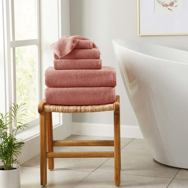 Drap de bain 100% coton texturé, Ensemble 6 pièces, Rose du désert