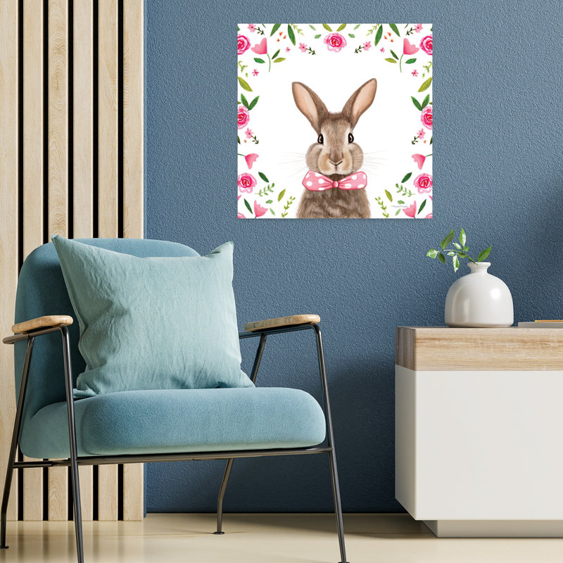 Art floral de lapin rose rose, H 18 po x l 18 po