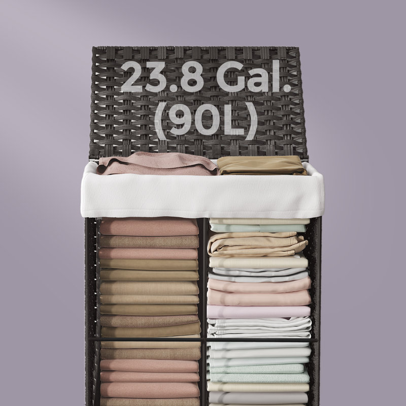 Panier à linge avec couvercle, 23,8 gallons (90L) Panier à linge en rotin synthétique avec couvercle et poignées, doublure pliable et amovible