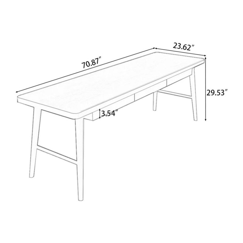 Bureau en bois de frêne, H 29,53 po x l 70,87 po x P 23,62 po