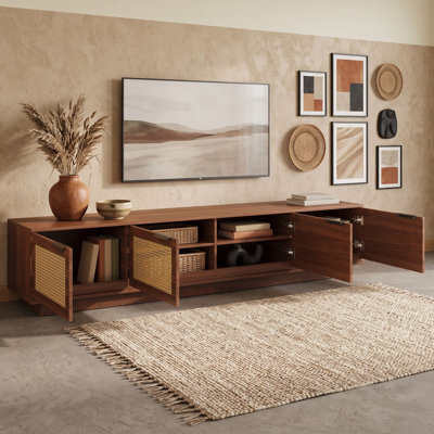 Meuble télé tissé en rotin avec cadre en MDF durable et tablettes