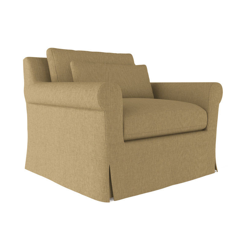 Transitional Chair, 34" H x 40" W x 42" D, Box Weave Linen Marzipan, Weathered