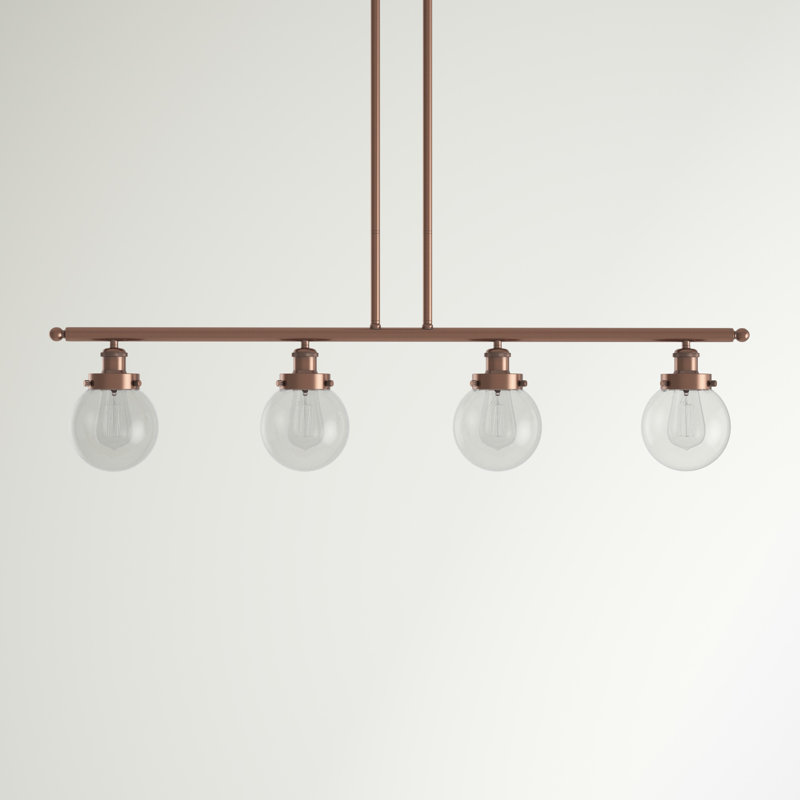 Luminaire suspendu linéaire à 4 lumières pour îlot de cuisine Chippewa, Transparent, Cuivre antique, DEL