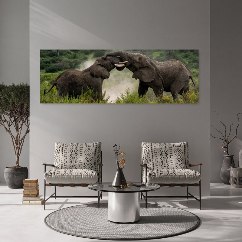 «Powerful Elephant Interaction», art mural contemporain, H 20 po x l 60 po