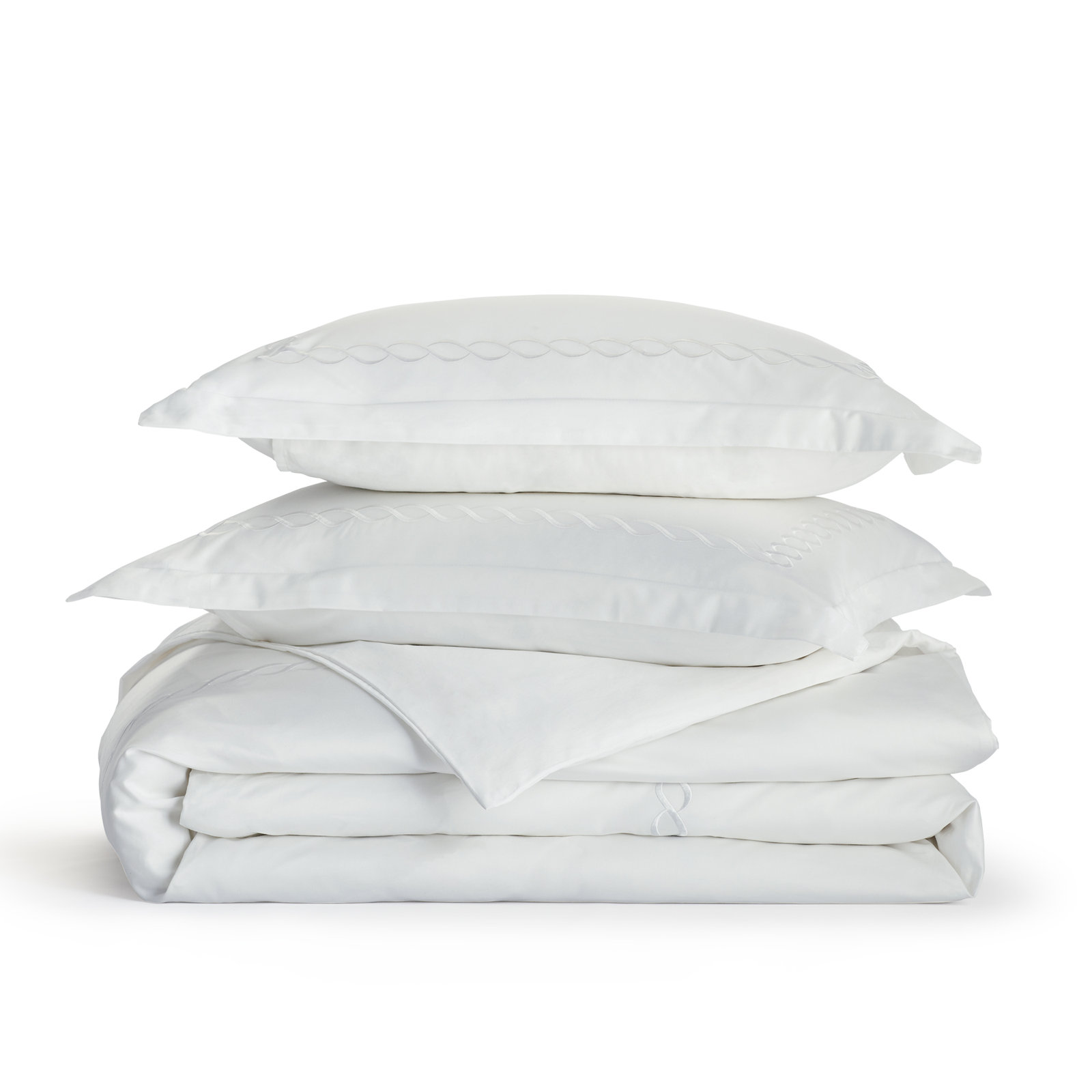 Avellana Sateen Duvet Cover Set, Queen Duvet Cover + 2 Shams, Gray/White