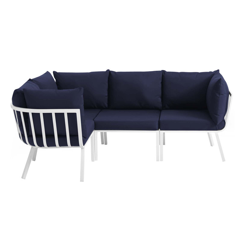 Modway Riverside 4 Piece Outdoor Patio Aluminum Sectional, Navy, White