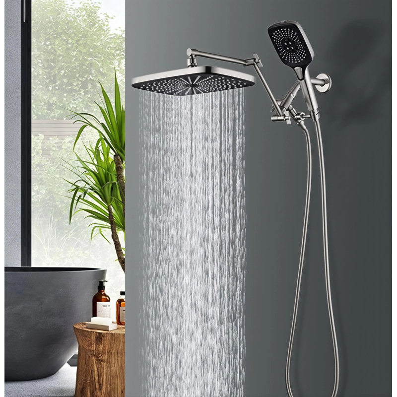 12" High Pressure Rainfall Shower Head With Handheld Spray, Waterfall Shower Heads, Dual Showerhead With 71" Hose, 3-Way Diverter, Height/Angle Adjustable, Anti-Clog Nozzles, Chrome