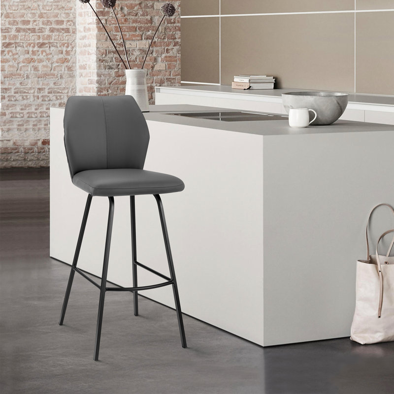 Tabourets de bar modernes en similicuir gris, structure en métal, sièges de cuisine contemporains