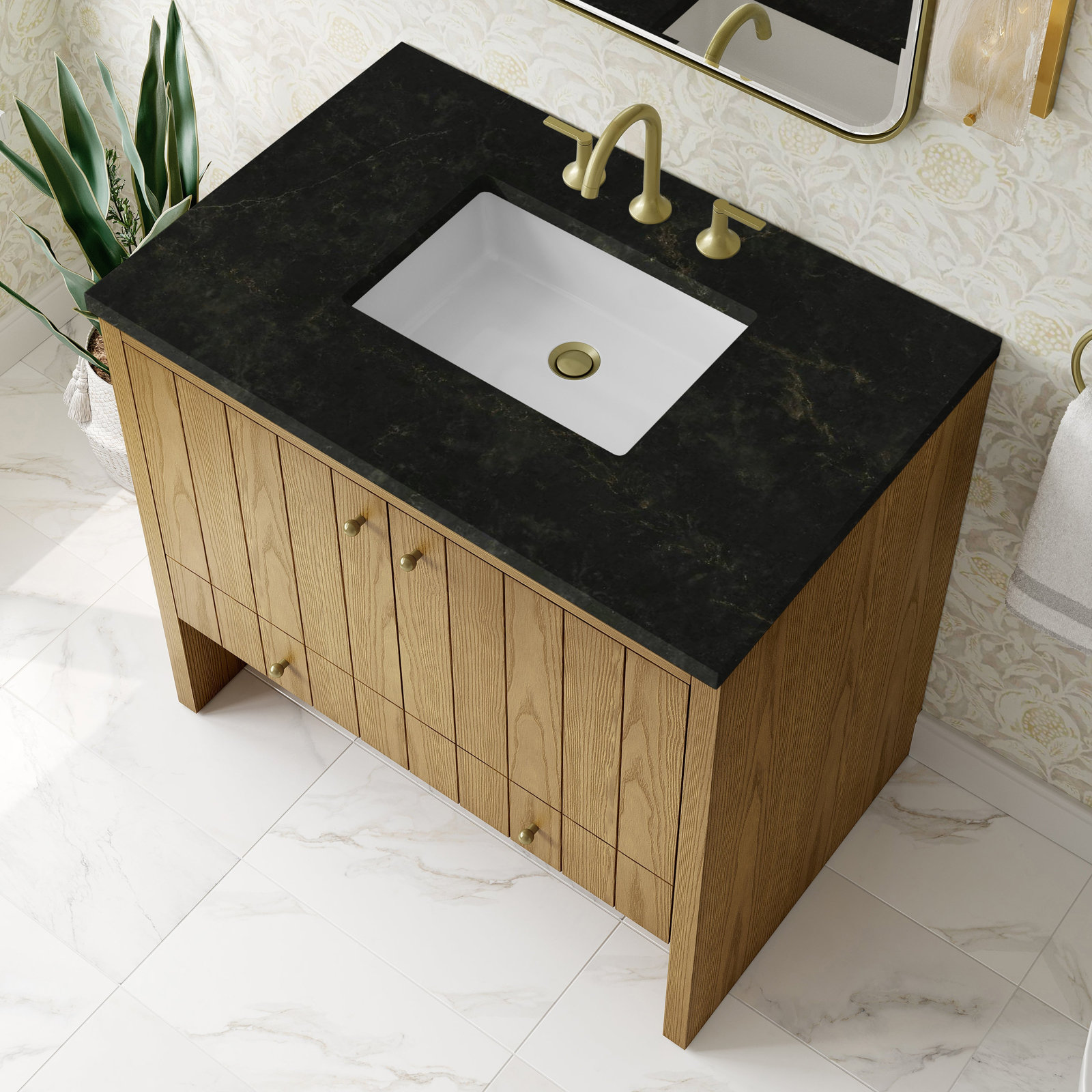 Hudson 36'' Single Bathroom Vanity, Light Natural Oak, Phantome Eclos, 8" Widespread