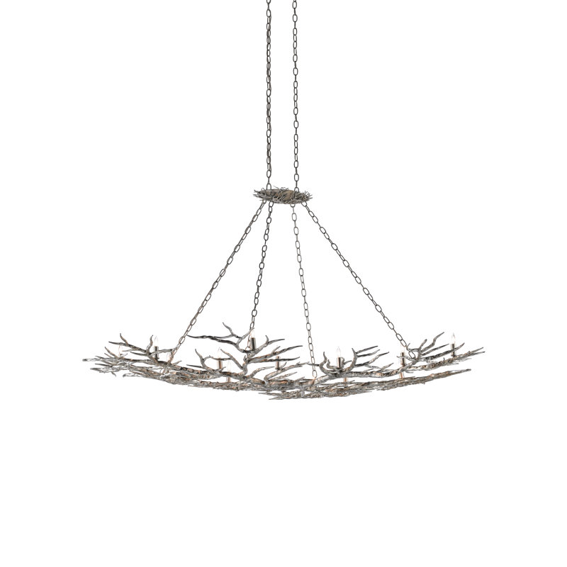 Lustre linéaire moderne unique à 14 lumières Rainforest, Feuille d'argent