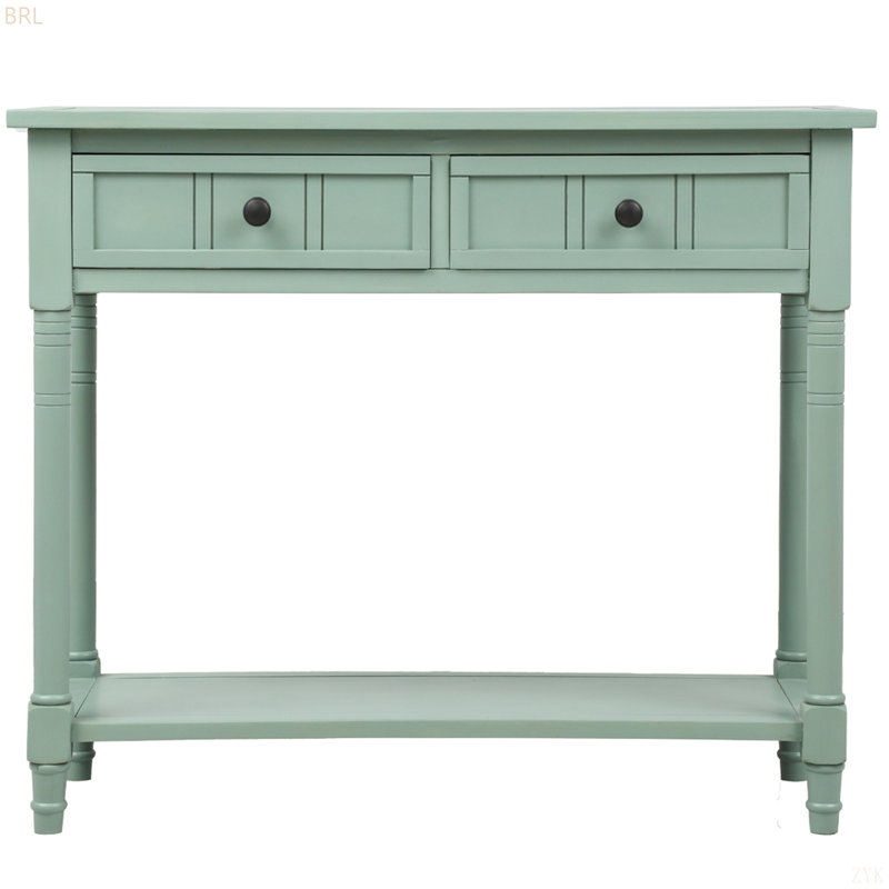 Console Trexm Daisy Series avec deux tiroirs et une tablette inférieure, Bleu rétro