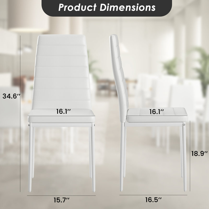 Ensemble de 4 chaises de salle à manger en similicuir blanc pour la cuisine, chaises d'appoint modernes avec structure en métal robuste