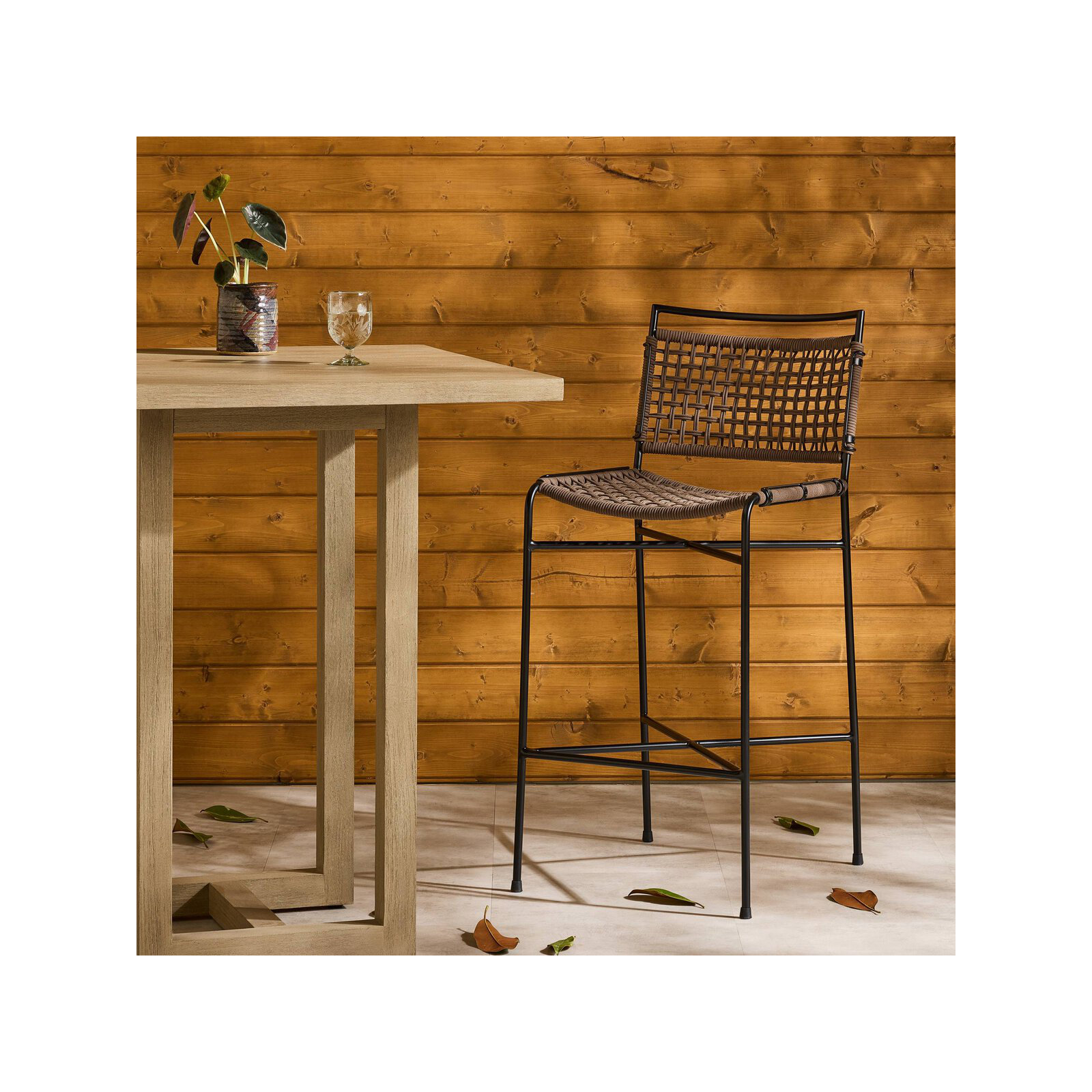 Segal Outdoor Bar Stool, 31.38" H, Earth Rope