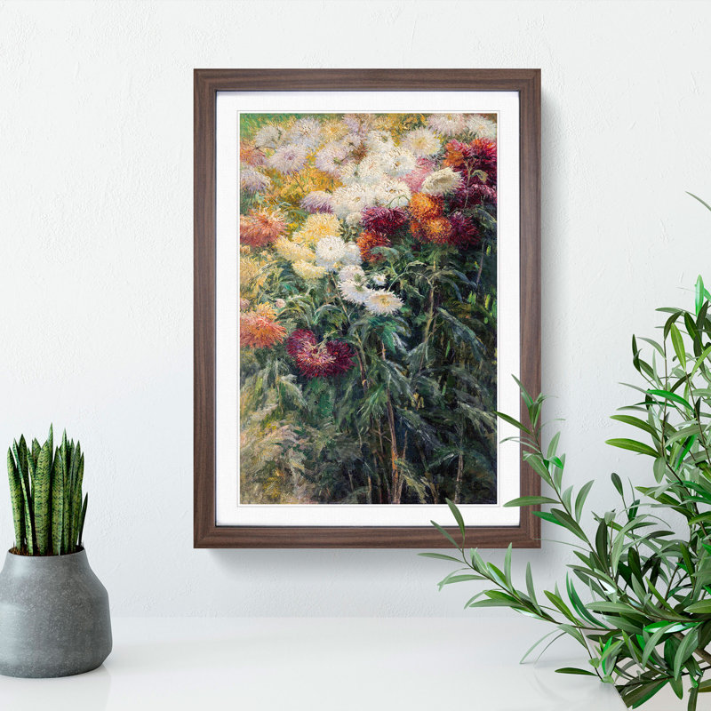 Chrysanthemums by Gustave Caillebotte - Picture Frame Painting, Walnut Framed, 36cm H x 27cm W x 2cm D